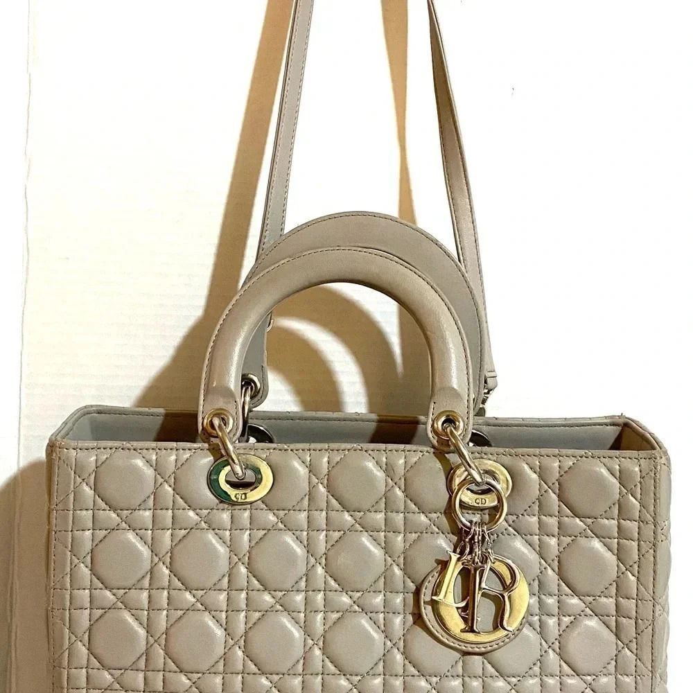 Christian Dior gray quilted leather cannage handbag - Picture 10 of 11